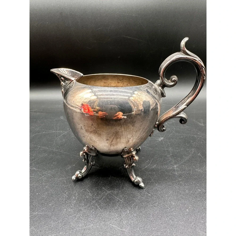 Antique Victorian Footed Silver Plate Creamer‎ Pitcher England BESCo